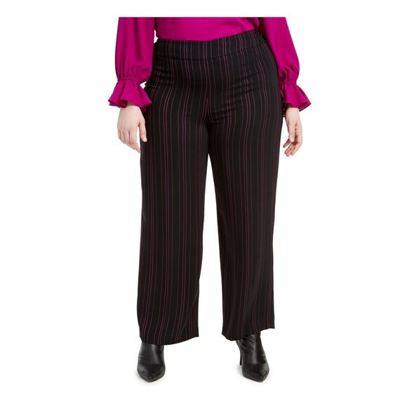 BAR III Pants - BAR III Womens Black Pinstripe Wear To Work Wide Leg Pants 22W